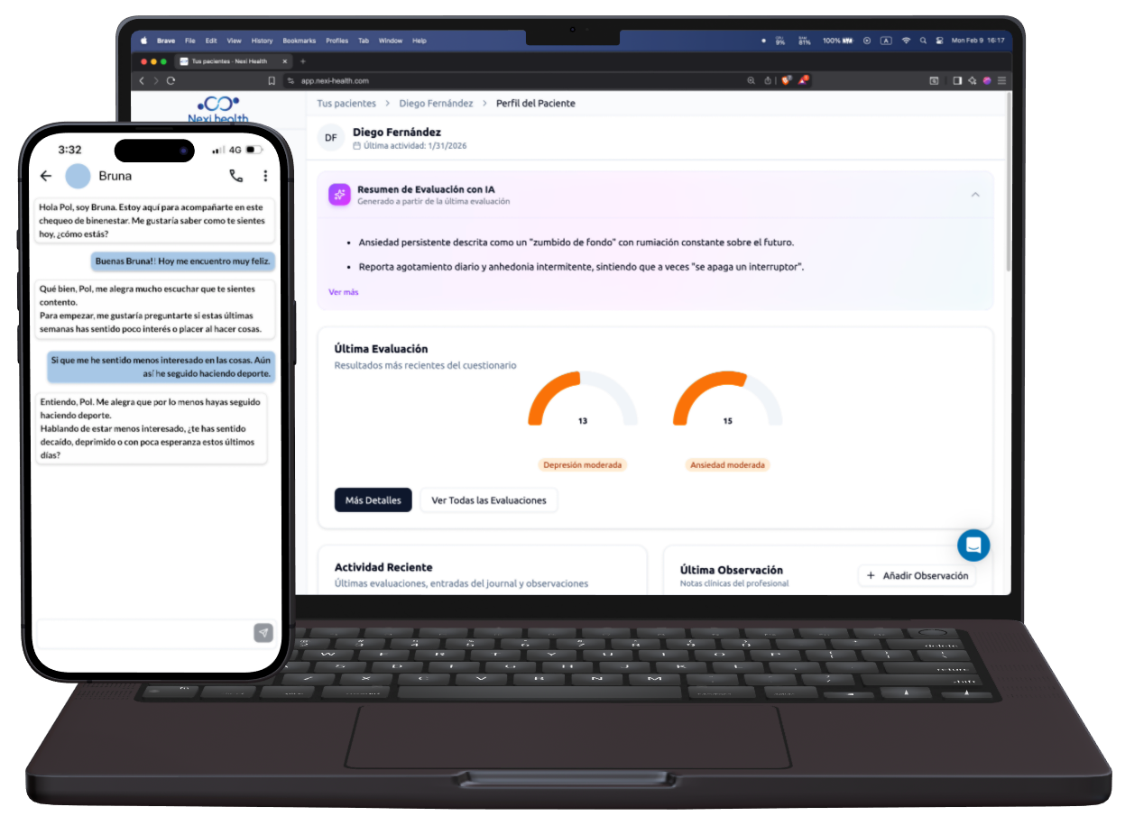 Nexi Health - Bruna AI chat and Meripsy clinical dashboard